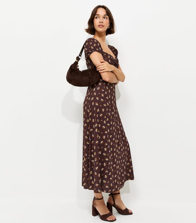New Look Women's Brown Ditsy Floral Short Sleeve Milkmaid Midi Dress New Look - 3
