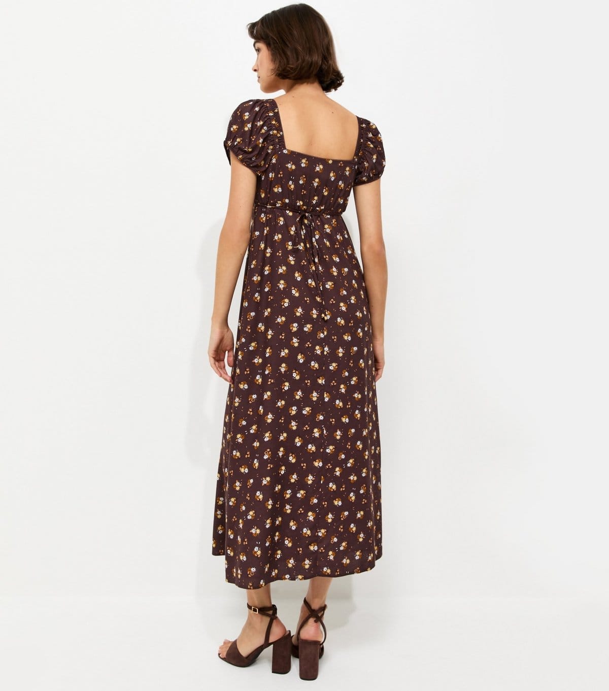 New Look Women's Brown Ditsy Floral Short Sleeve Milkmaid Midi Dress New Look - 4