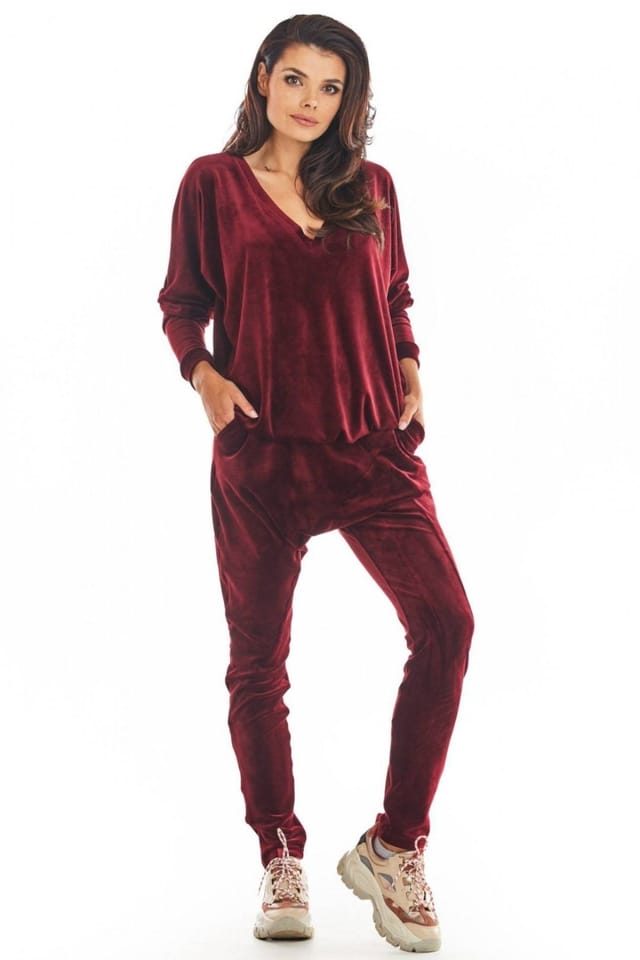 Love Lace Love Lace Women's Warm Velour Tracksuit Trousers Reduced Crotch in Burgundy - 2