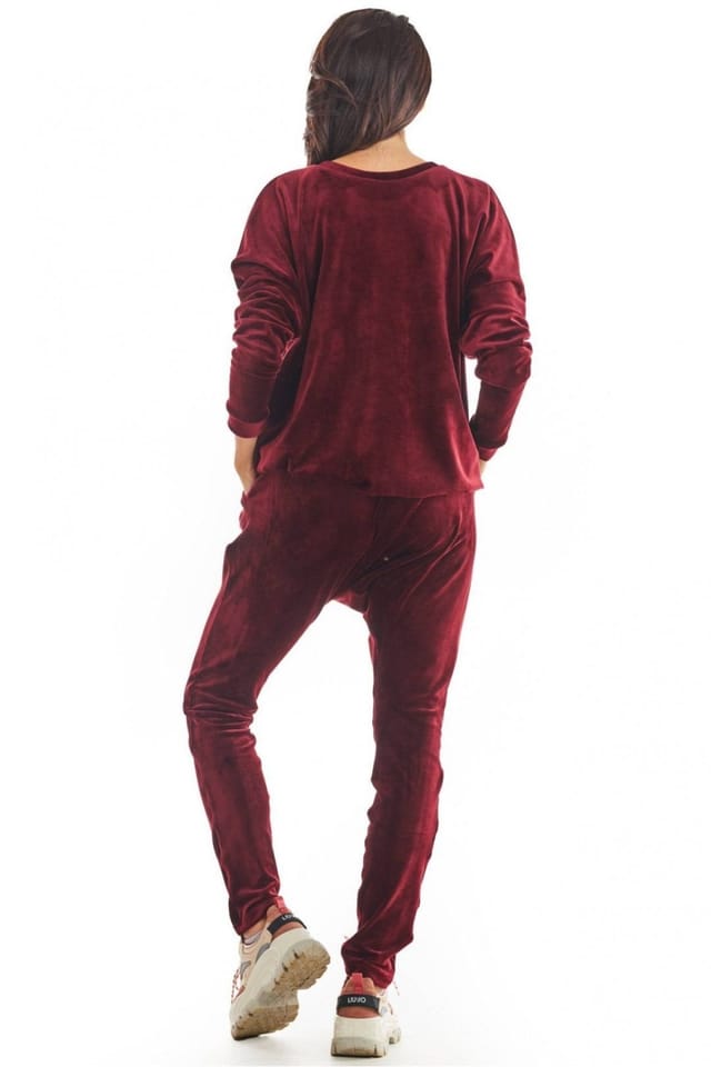 Love Lace Love Lace Women's Warm Velour Tracksuit Trousers Reduced Crotch in Burgundy - 3