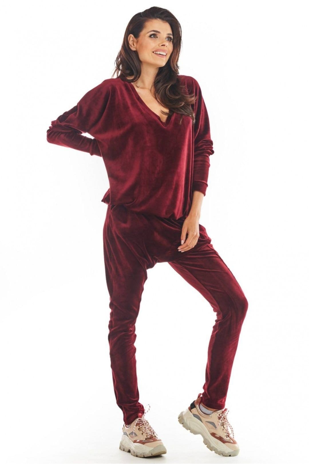 Love Lace Love Lace Women's Warm Velour Tracksuit Trousers Reduced Crotch in Burgundy - 4