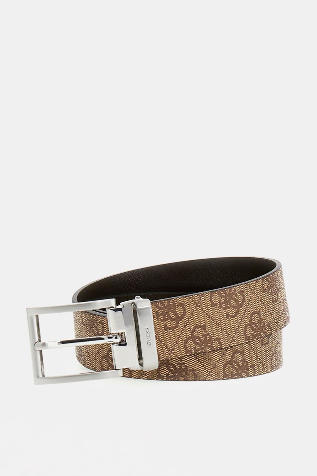 Guess Guess Men's Logo Belt Printed Brown in Beige