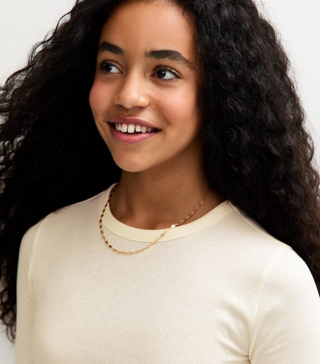 New Look Girls' Off White Ribbed Baby Tee Long Sleeve Top New Look - 2