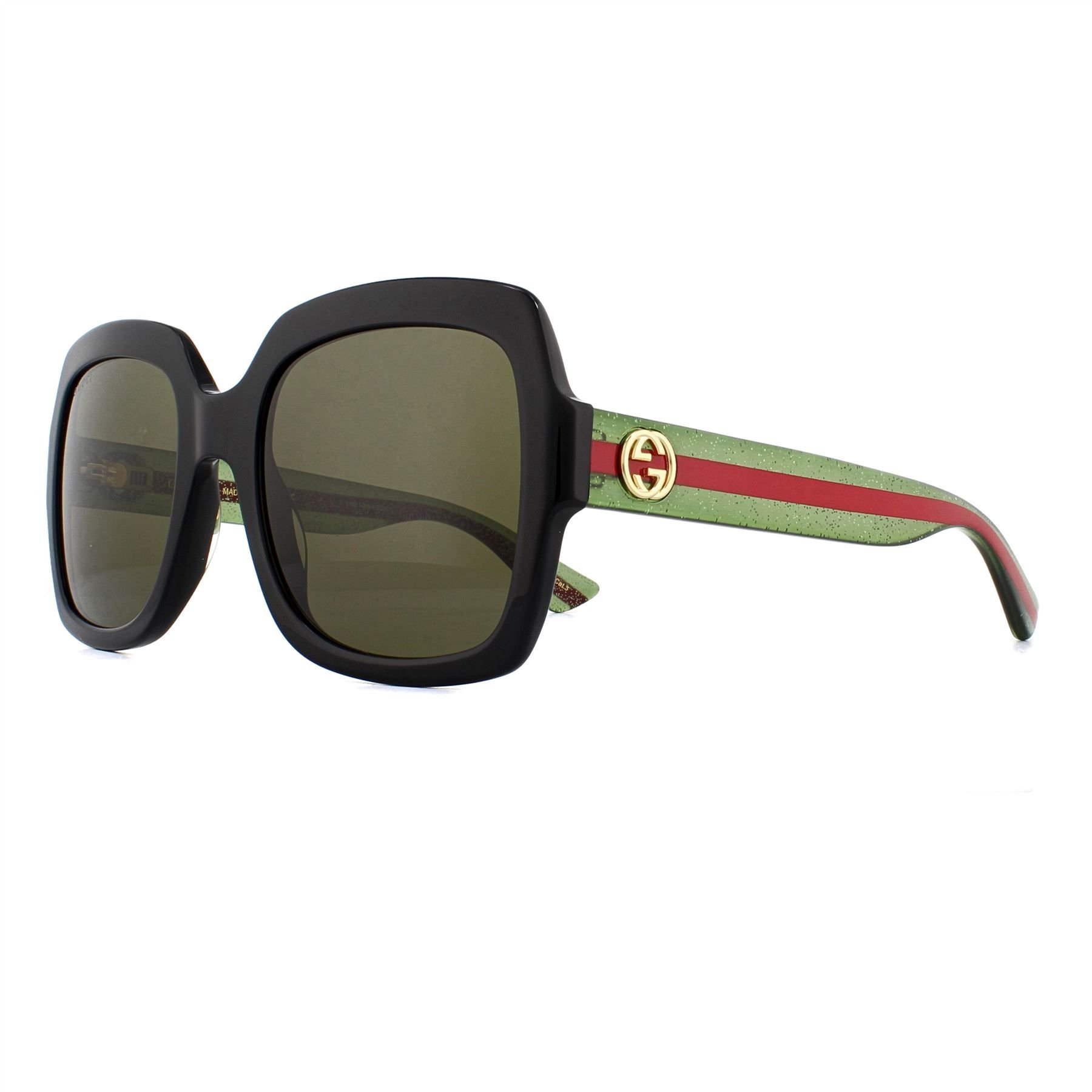 Gucci Gucci Women's Square Black Green Glitter & Red Green Sunglasses GG0036SN - 2