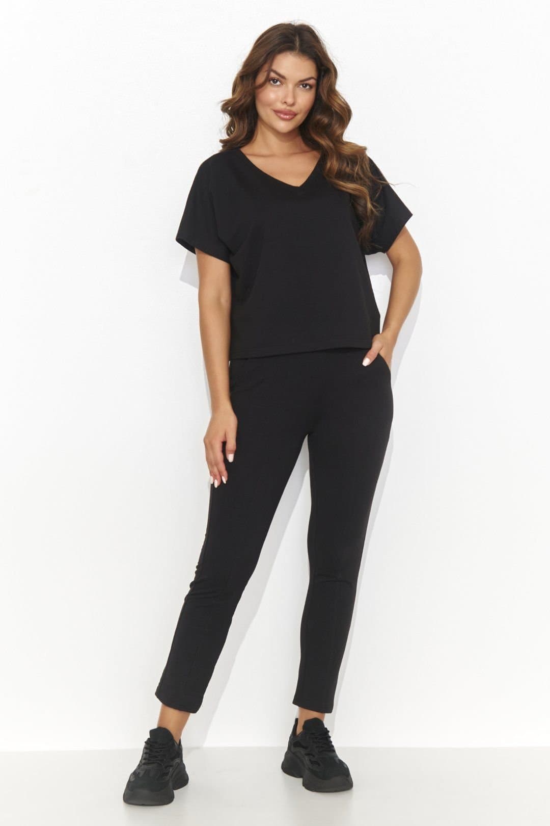 Love Lace Love Lace Women's Elegant Knitted Oversize Shirt & Long Pants Set in Black