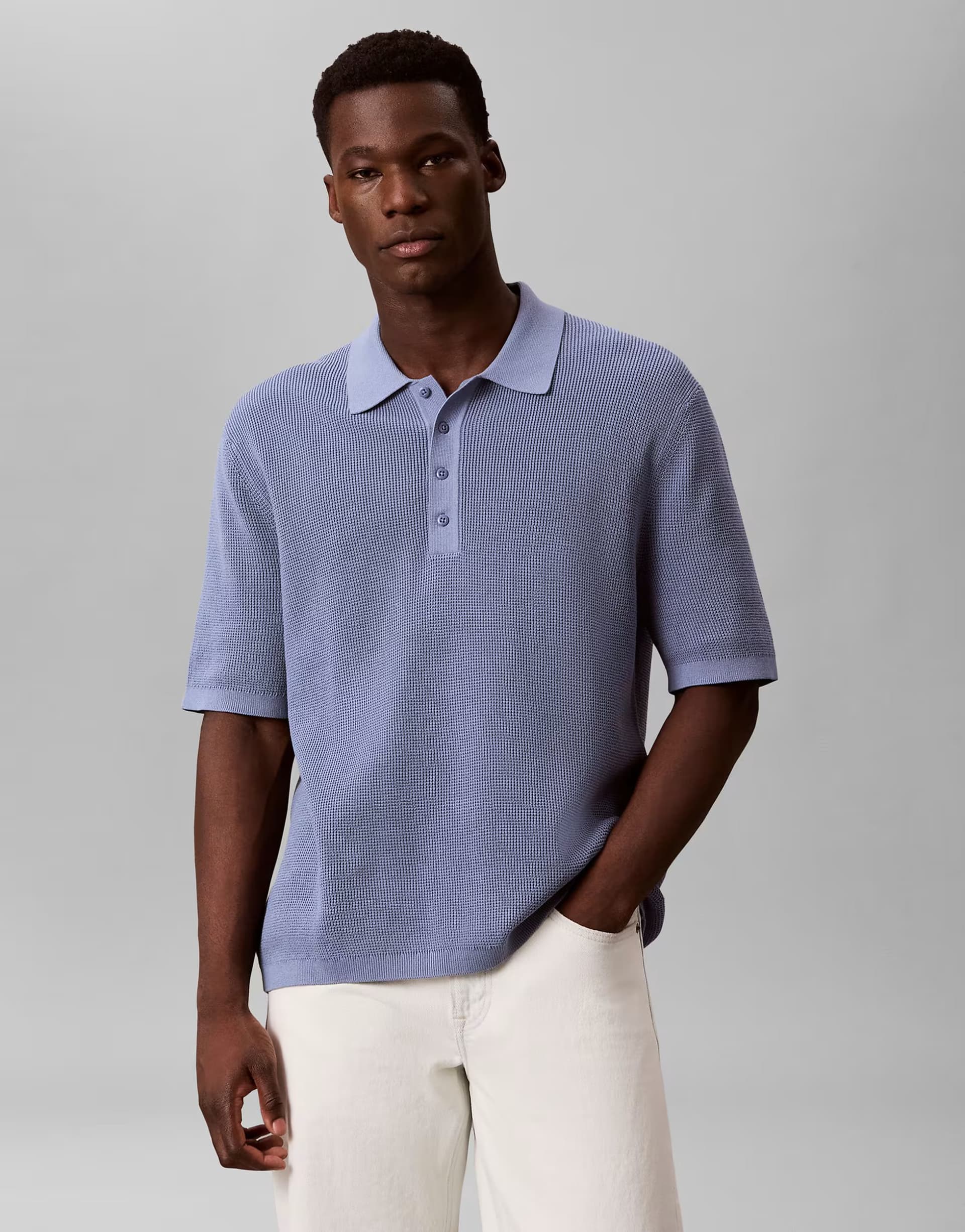 ASOS Calvin Klein Jeans waffle polo shirt in blue lilac