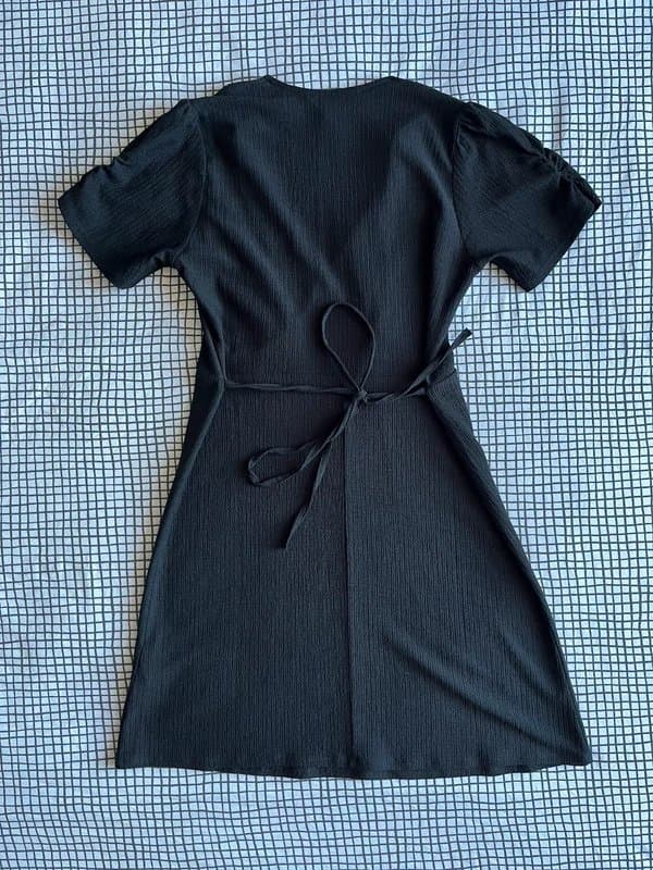 New Look New Look black crepe mini dress with ruching and waist tie