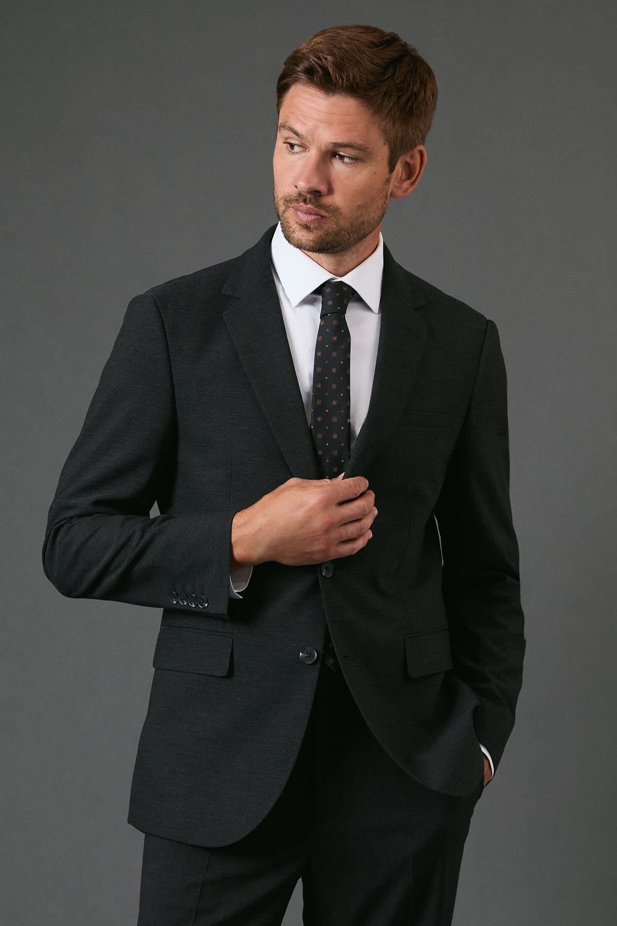 Burton Burton Men's Charcoal Tailored Fit Suit Jacket