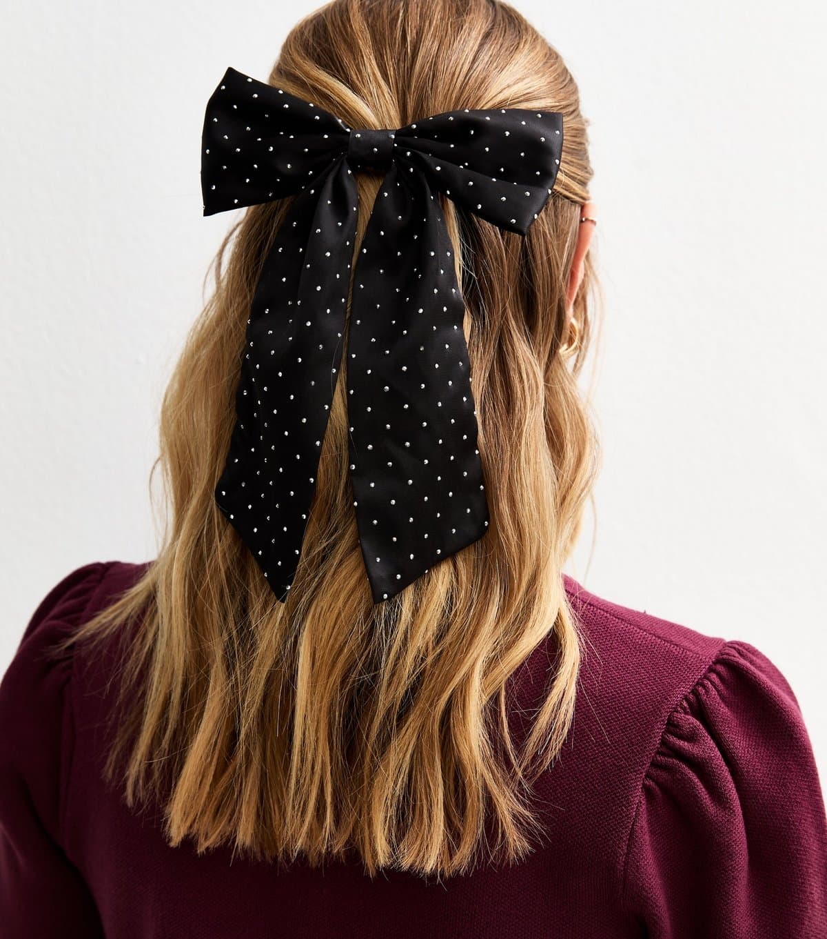 New Look Black Satin Diamante Embellished Bow Hair Slide New Look