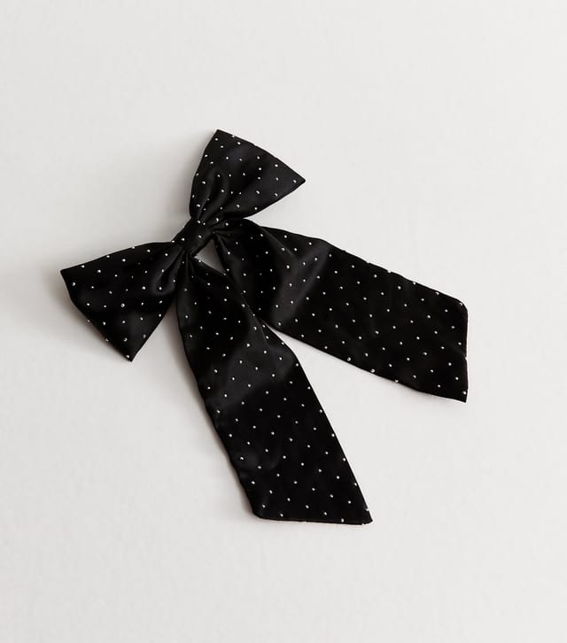 New Look Black Satin Diamante Embellished Bow Hair Slide New Look - 2