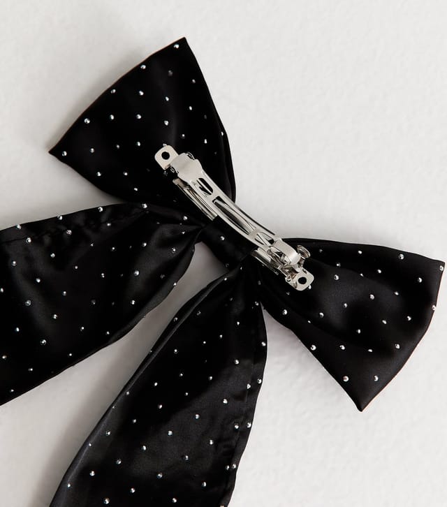 New Look Black Satin Diamante Embellished Bow Hair Slide New Look - 3