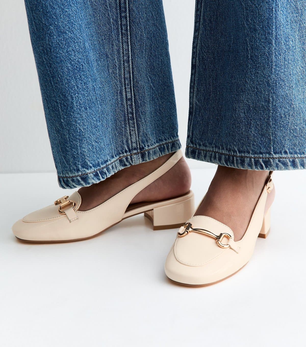 New Look Women's Wide Fit Off White Faux Leather Slingback Loafer Pumps Vegan New Look