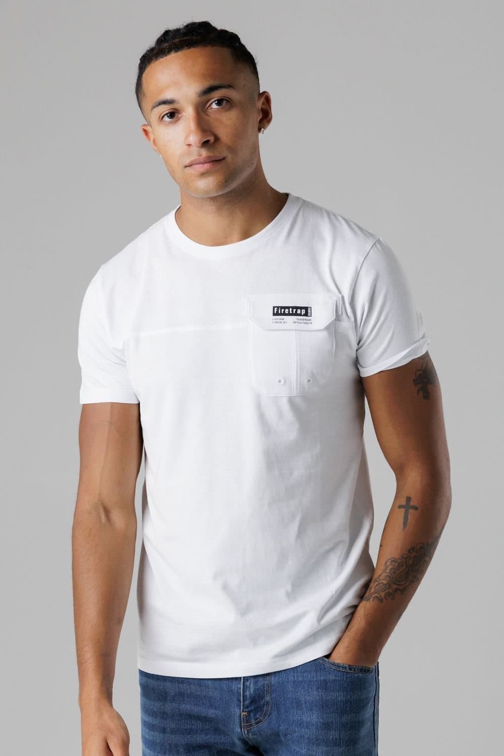 Firetrap Firetrap Men's Regular Fit Cotton T-Shirt with Front Pocket in White
