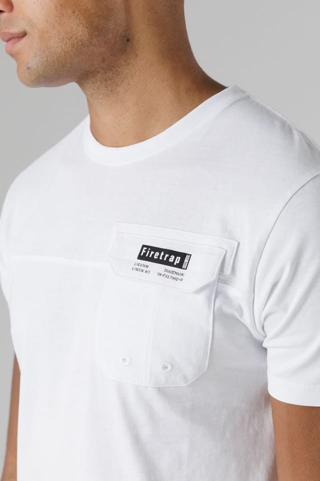 Firetrap Firetrap Men's Regular Fit Cotton T-Shirt with Front Pocket in White - 3