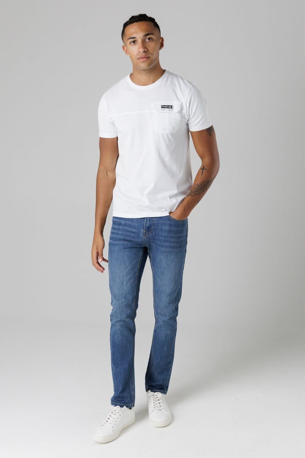 Firetrap Firetrap Men's Regular Fit Cotton T-Shirt with Front Pocket in White - 4