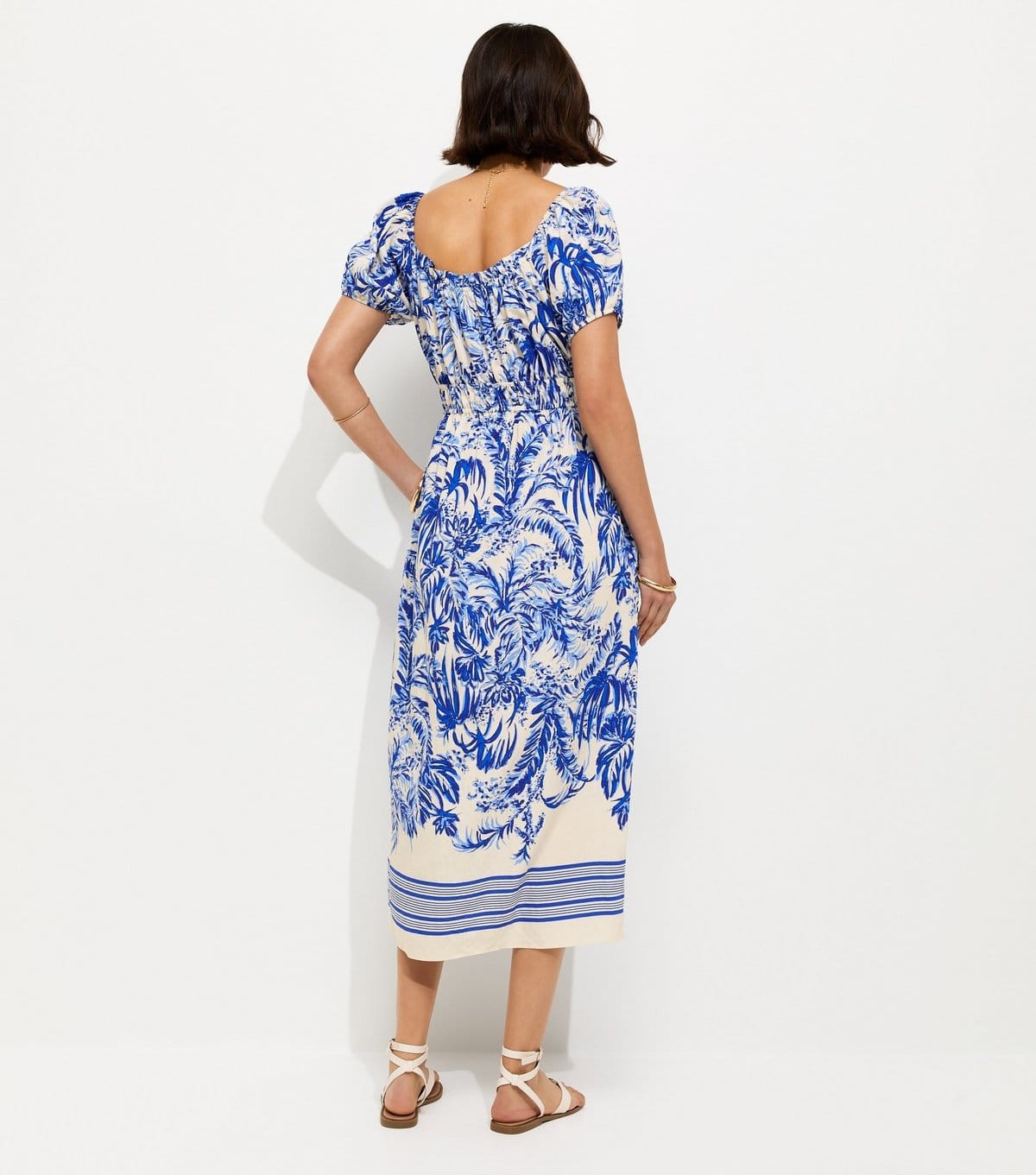 New Look Women's Blue Leaf Print Milkmaid Midi Dress New Look - 4