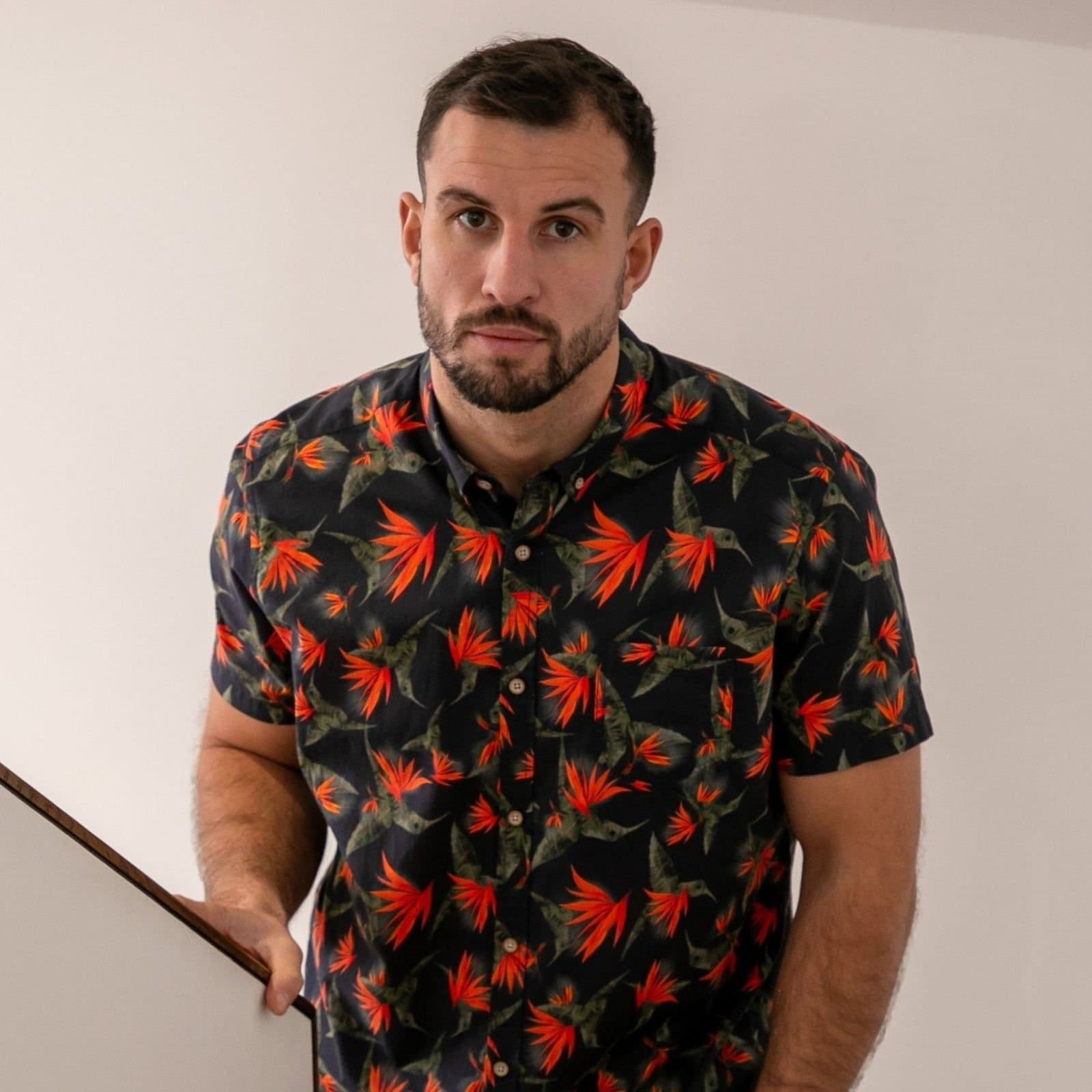 Peter Gribby Peter Gribby Men's Short Sleeve Hummingbird Print Shirt in Navy