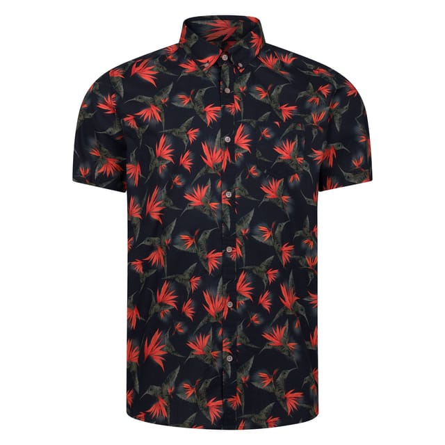 Peter Gribby Peter Gribby Men's Short Sleeve Hummingbird Print Shirt in Navy - 2