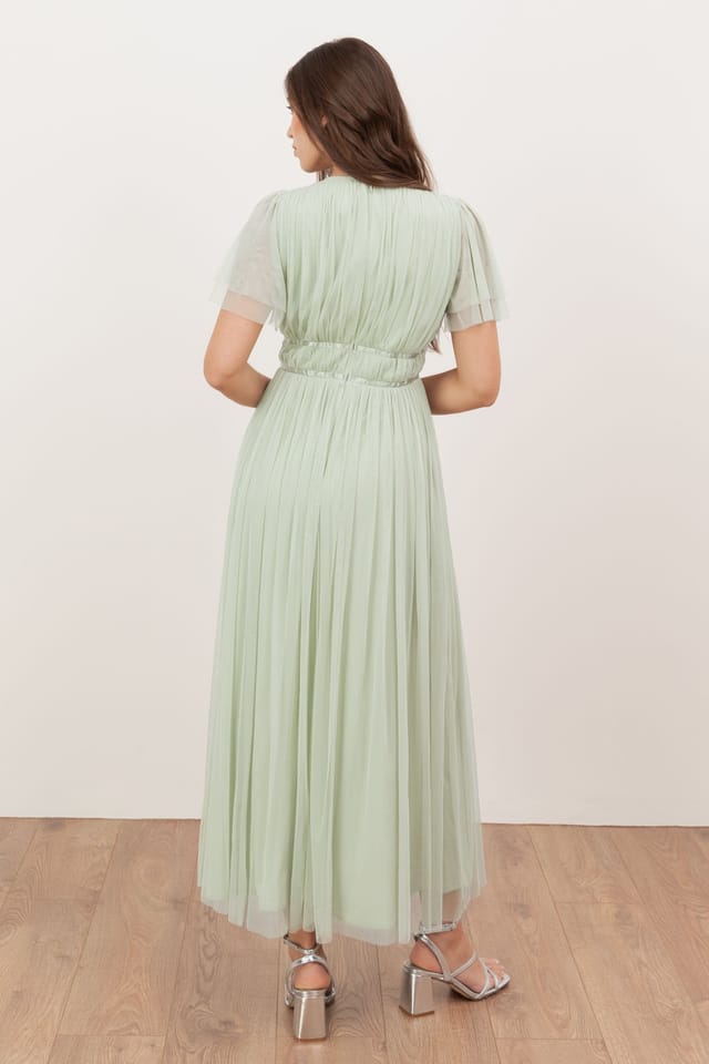 Anaya with Love Anaya with Love Women's Ribbon Detail V Neck Short Sleeve Midi Dress in Green - 2