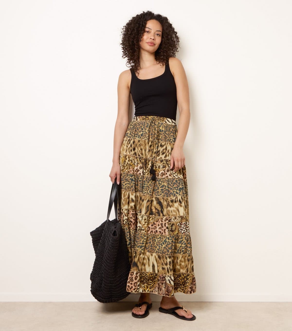 Blue Vanilla Women's Multicolour Mixed Animal Print Tiered Maxi Skirt Blue Vanilla New Look