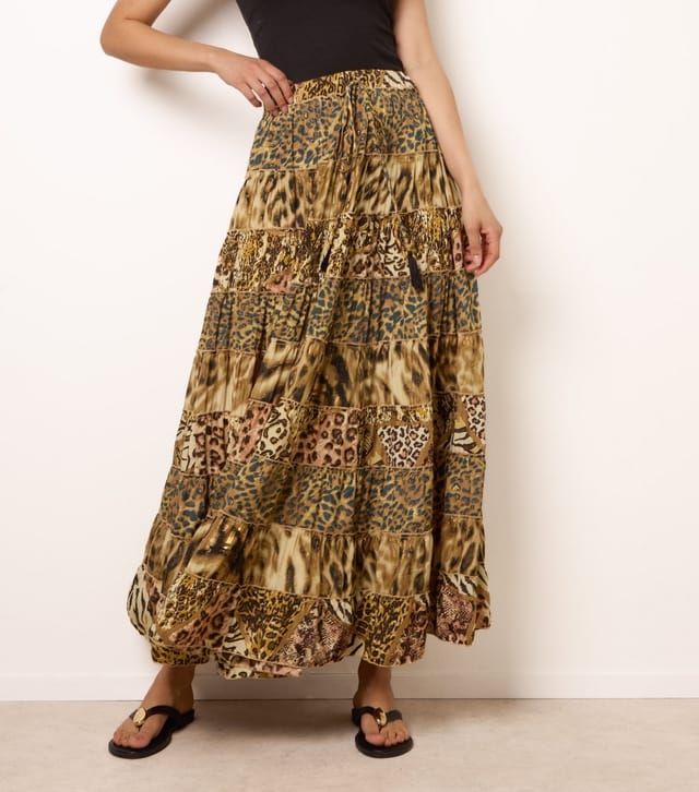 Blue Vanilla Women's Multicolour Mixed Animal Print Tiered Maxi Skirt Blue Vanilla New Look - 2