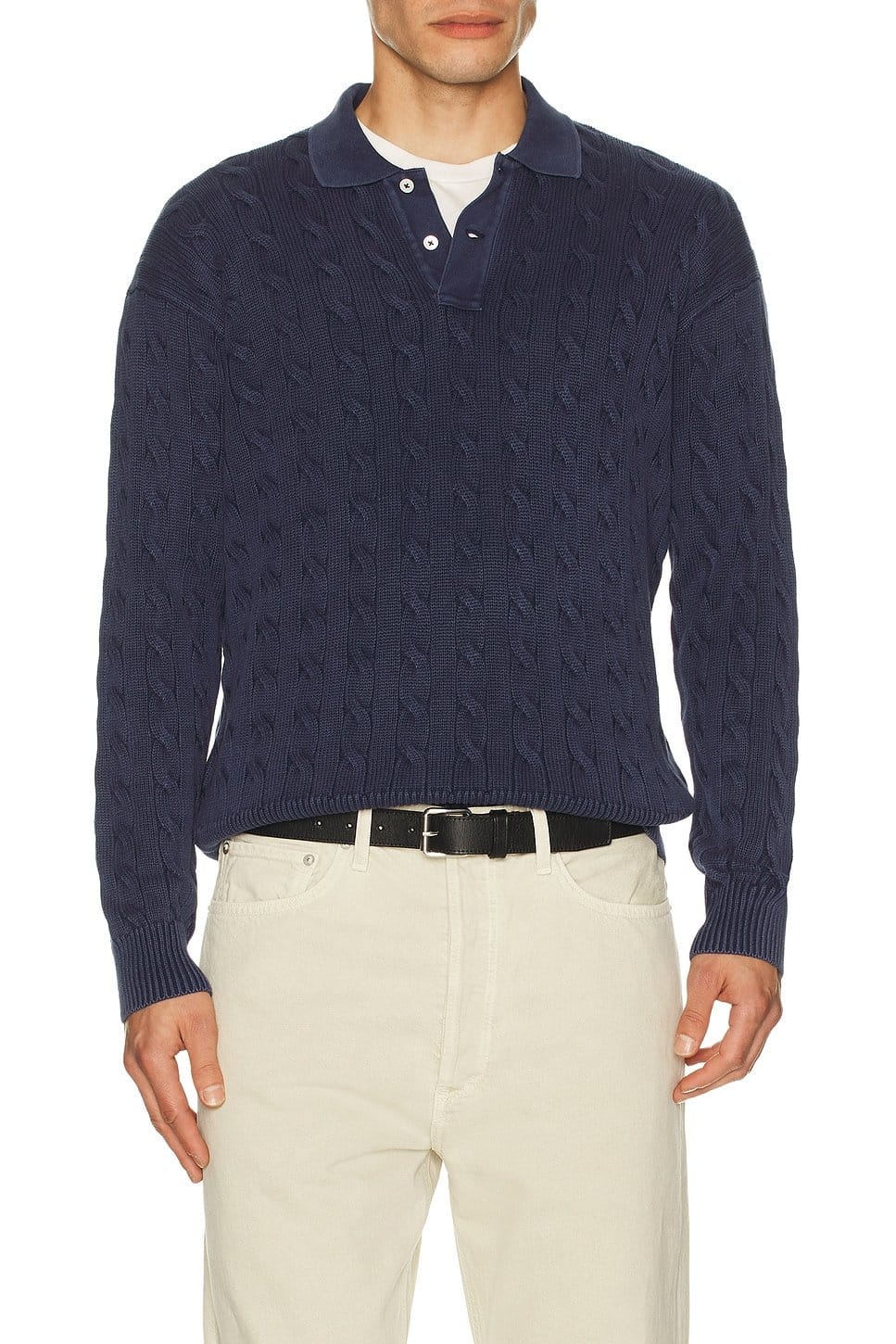 revolve Long Sleeve Garment Dyed Cable Knit Polo Sweater - 1