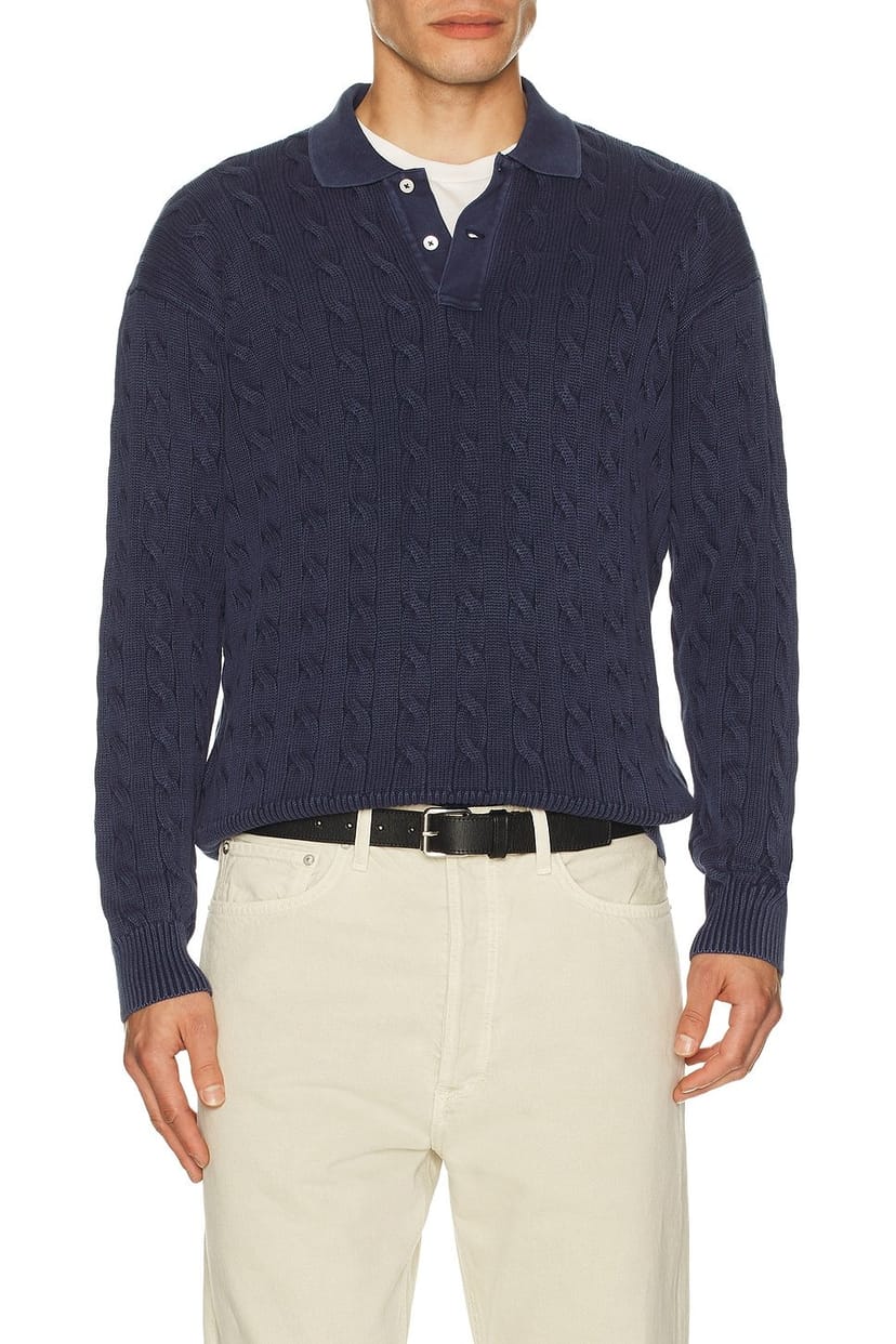 revolve Long Sleeve Garment Dyed Cable Knit Polo Sweater - 1
