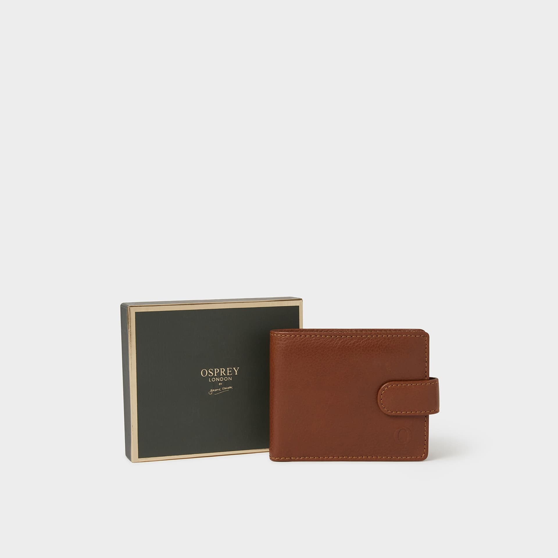 OSPREY LONDON OSPREY LONDON Men's The O Deboss East West Leather Popper Coin Wallet in Tan