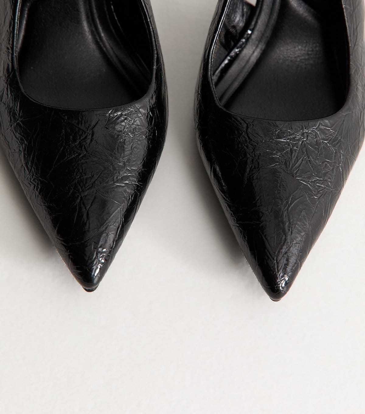 New Look Women's Black Patent Crinkled Faux Leather Slingback Court Shoes Vegan New Look - 4