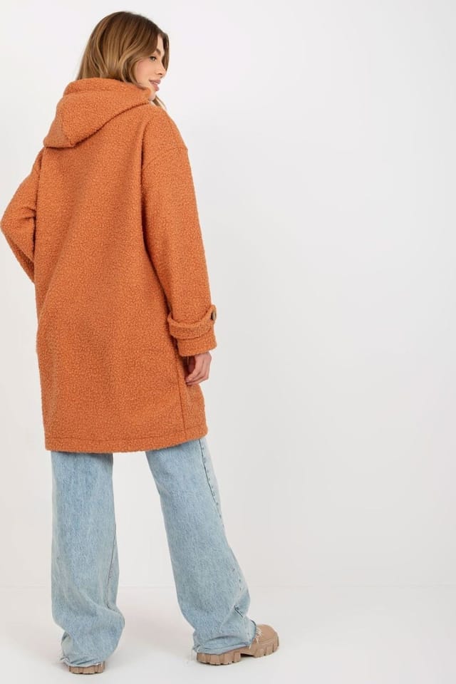 Love Lace Love Lace Women's Long Sleeve Hooded Plush Button Coat Pockets in Orange - 3