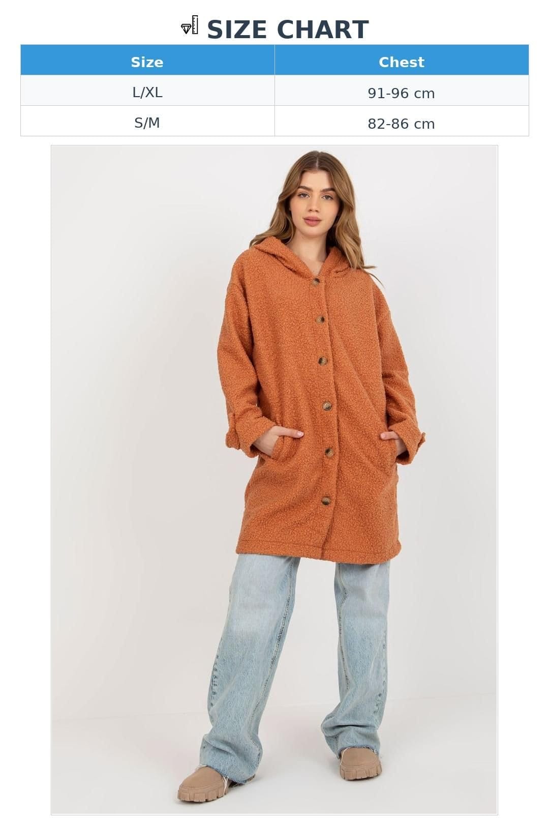 Love Lace Love Lace Women's Long Sleeve Hooded Plush Button Coat Pockets in Orange - 4
