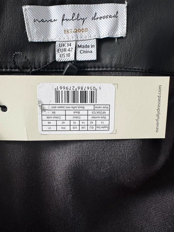 Never Fully Dressed Never Fully Dressed Black Vegan Leather Ruffle Mini Jasper Skirt as 14