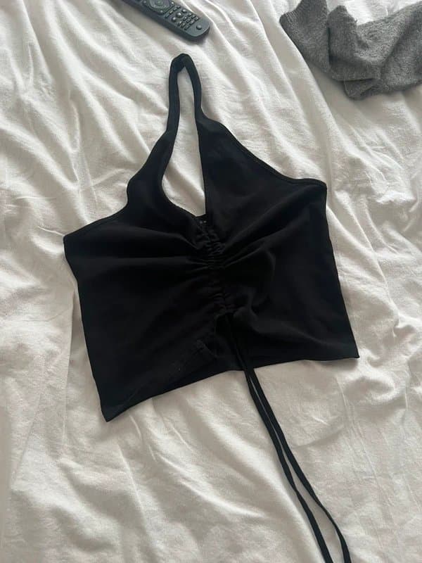 ASOS Design Black Halterneck ruched top