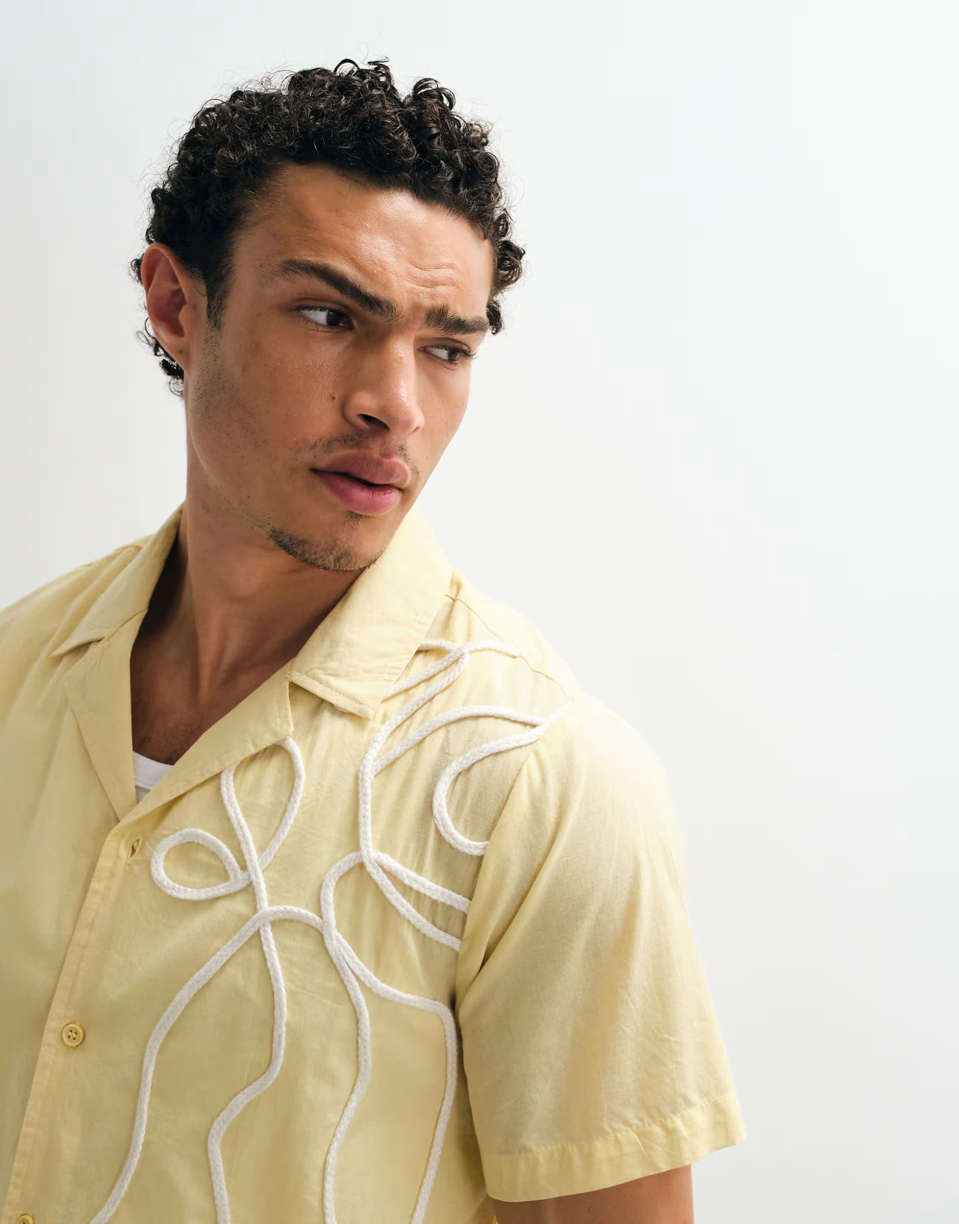 ASOS South Beach embroidered beach shirt in light yellow