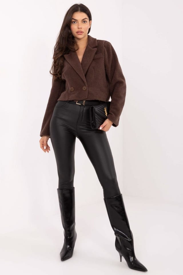 Love Lace Love Lace Women's Elegant Short Double Breasted Polyester Coat in Brown - 2