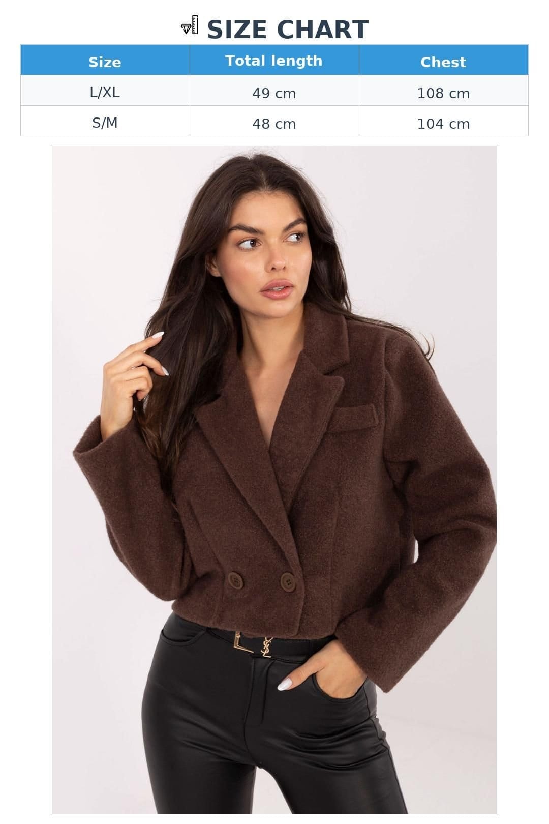 Love Lace Love Lace Women's Elegant Short Double Breasted Polyester Coat in Brown - 4