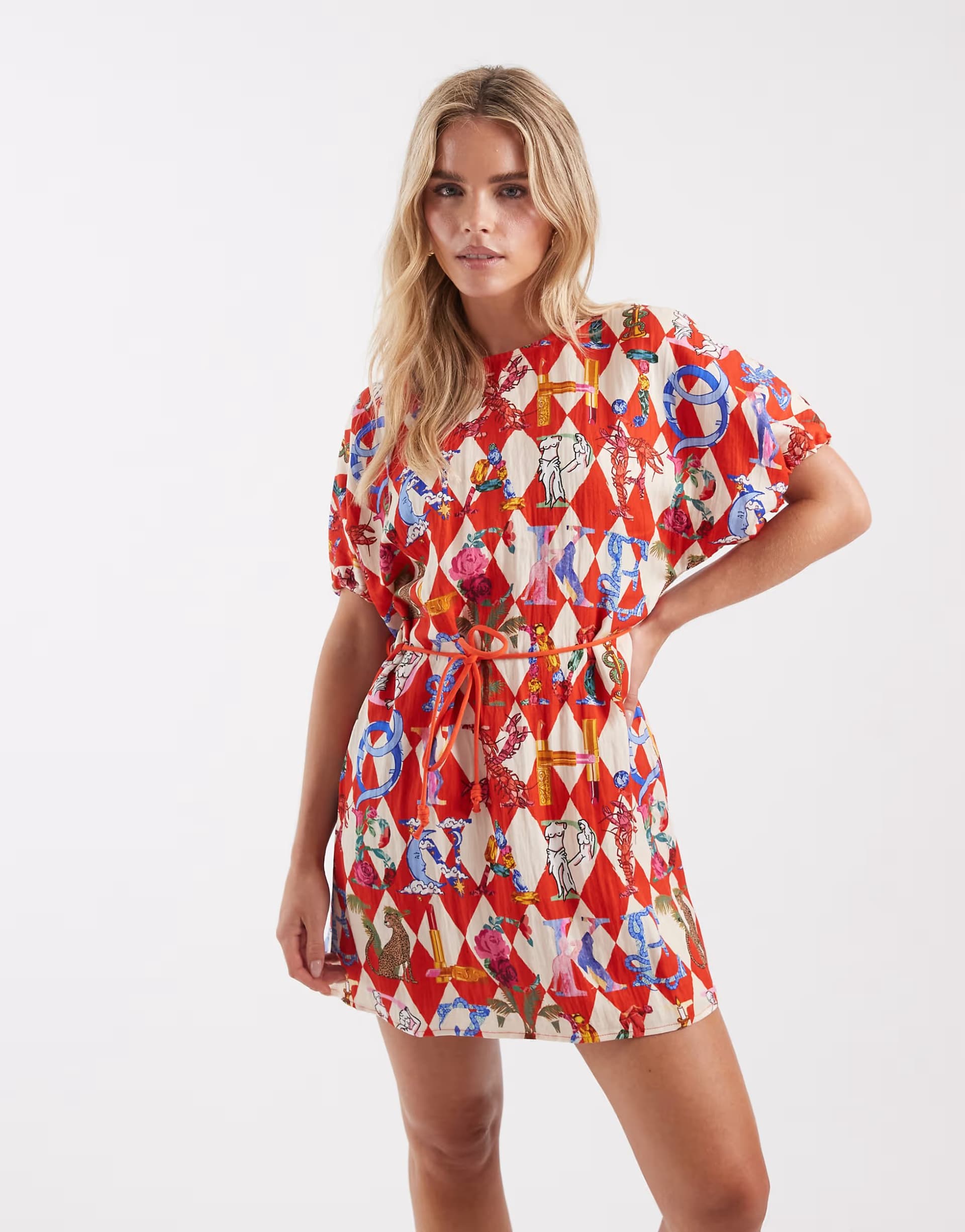 ASOS Never Fully Dressed Petite Simmi mini dress in red harlequin print