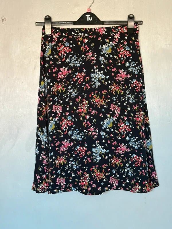 Crew Clothing Company black viscose midi skirt