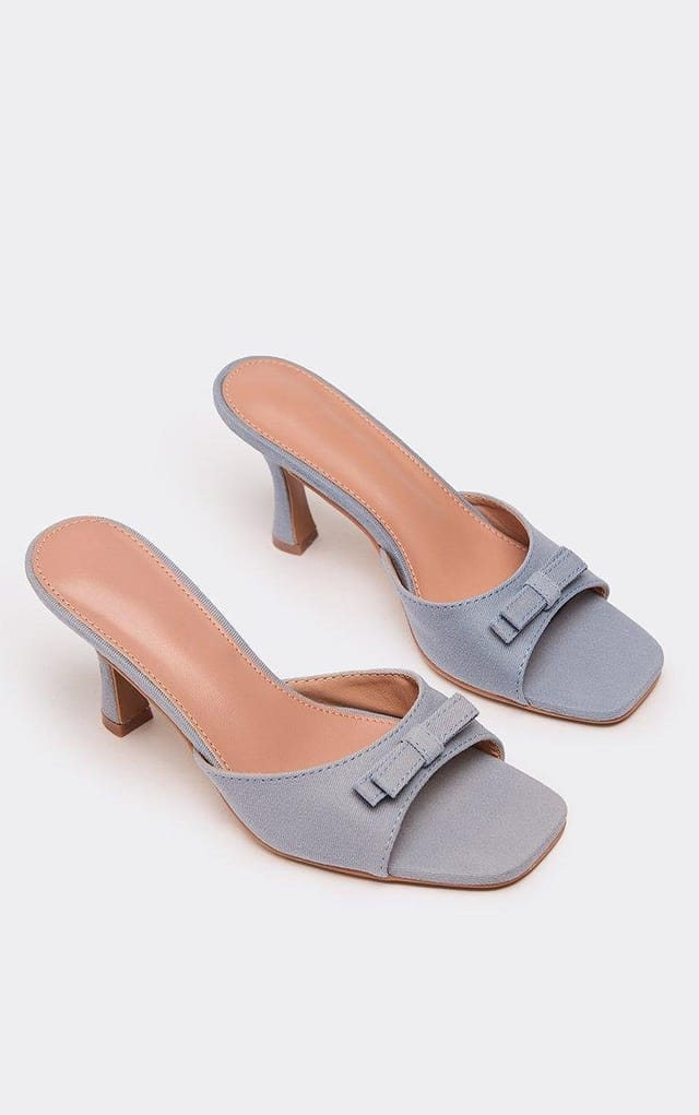 EGO Wrap Bow Detail Peep Toe Heeled Mule In Blue Denim, Women's Size UK 3 - 2