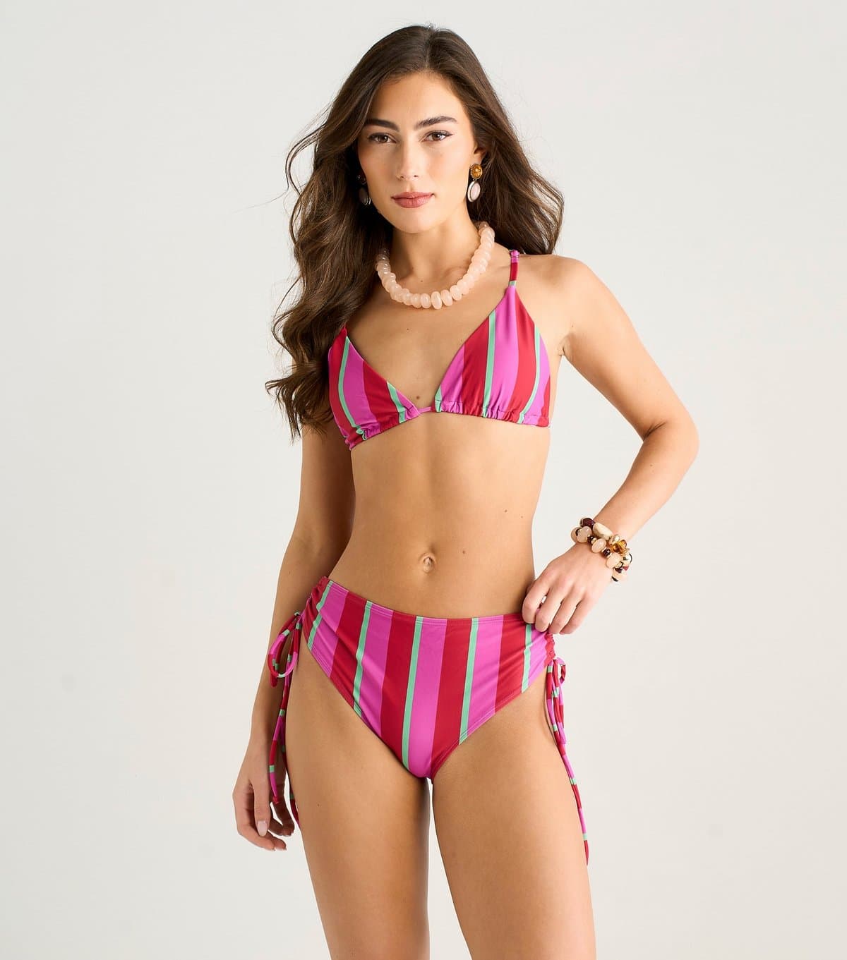 Gini London Women's Pink Striped Tie Side Bikini Bottoms Gini London New Look