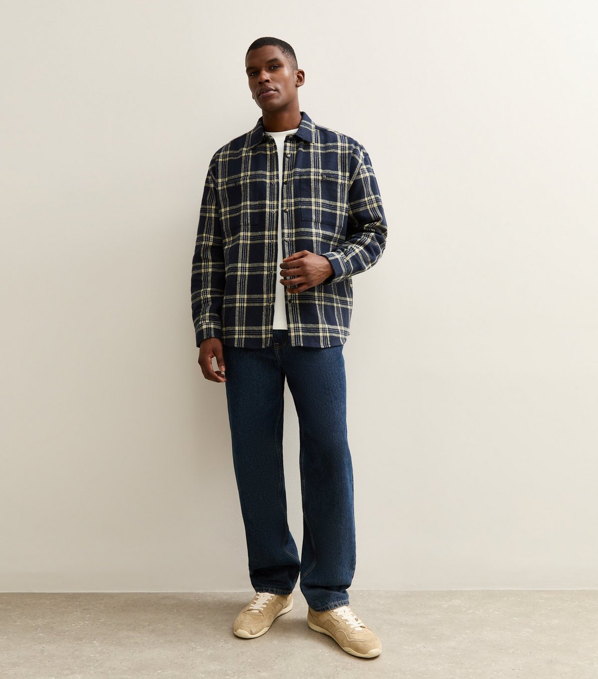 New Look Men's Blue Oversized Checked Long Sleeve Overshirt New Look - 3
