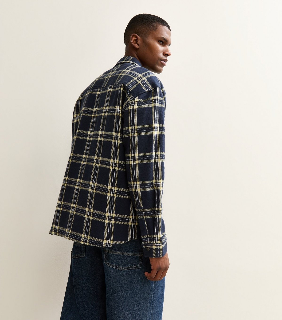 New Look Men's Blue Oversized Checked Long Sleeve Overshirt New Look - 4