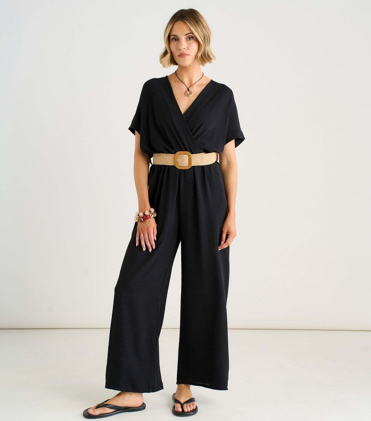 Gini London Black Belted Short Sleeve Jumpsuit