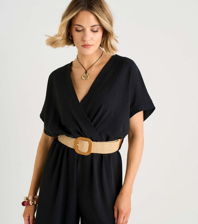 Gini London Women's Black Belted Short Sleeve Jumpsuit Gini London New Look - 2