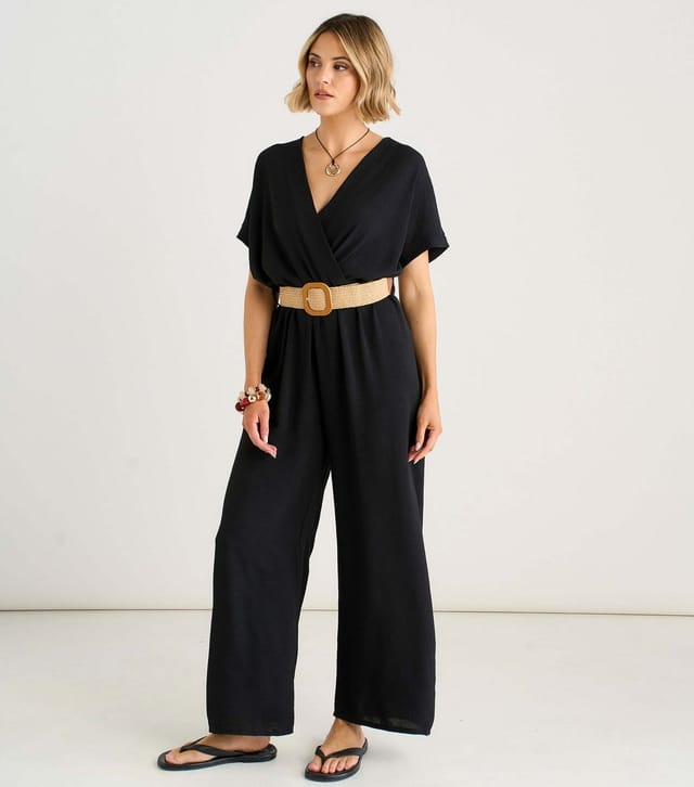 Gini London Women's Black Belted Short Sleeve Jumpsuit Gini London New Look - 3