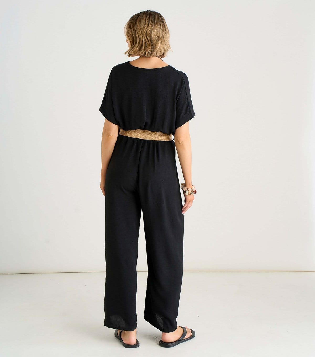 Gini London Women's Black Belted Short Sleeve Jumpsuit Gini London New Look - 4