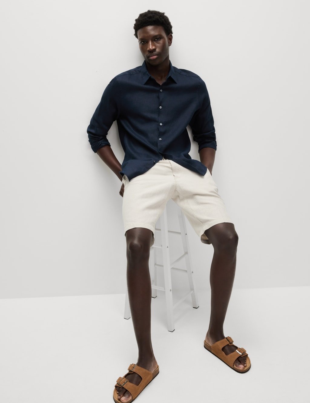 Marks & Spencer M&S Regular Fit Pure Linen Shirt Navy - 3