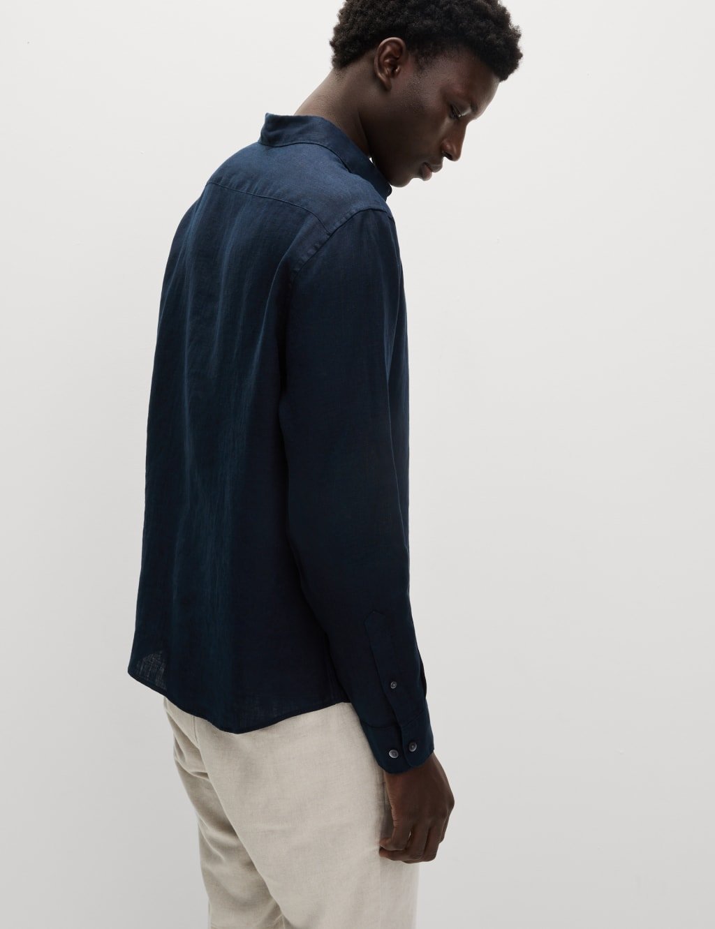 Marks & Spencer M&S Regular Fit Pure Linen Shirt Navy - 4
