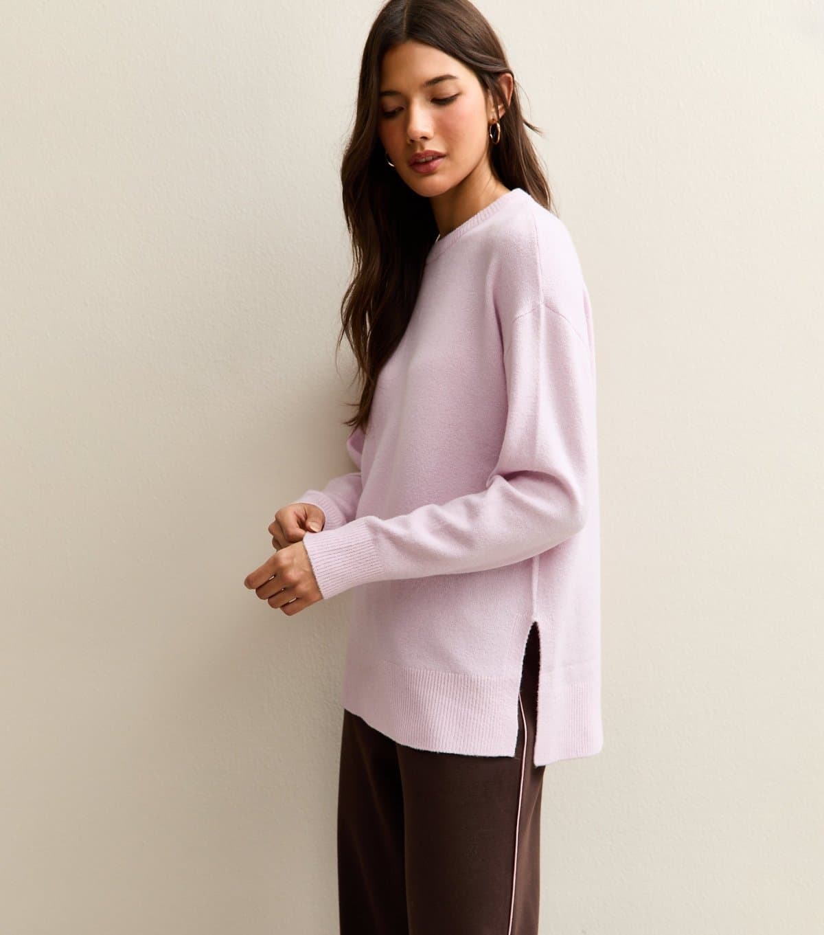 New Look Women's Pink Knitted Side Split Jumper New Look