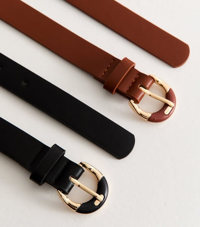 New Look Pack of 2 Black and Tan Resin Buckle Belts New Look - 3